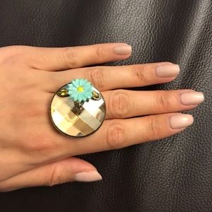 Vintage Mila Gonzalez Spanish Bohemian crystal floral ring